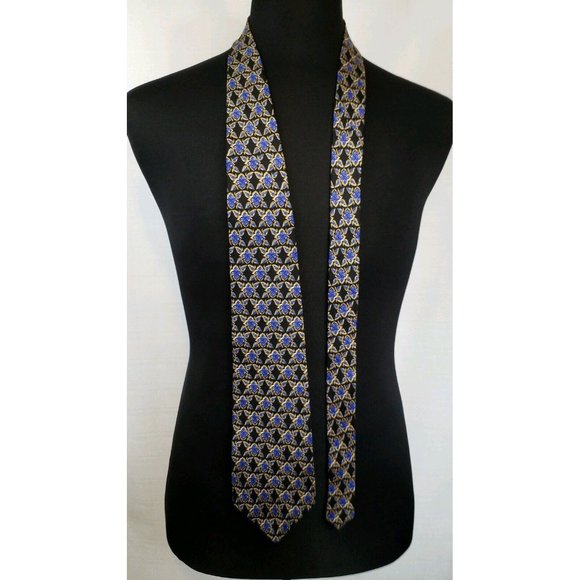 Geoffrey Beene Mens Dress Tie Suit Imported Fabric Made In USA Silk Black Blue - Picture 9 of 12